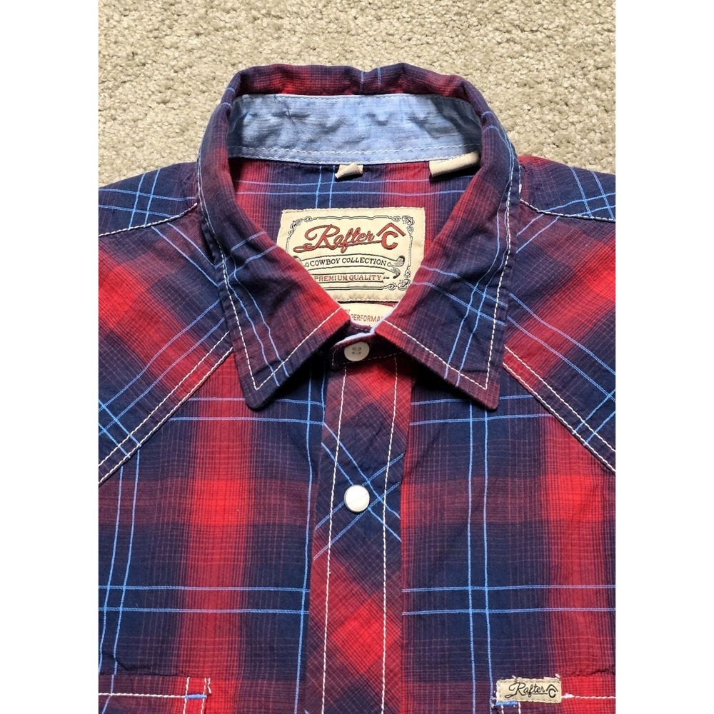 Rafter C Shirt Red Pro-Flex Performance Pearl Snap Western Mens L Blue Red Plaid - Picture 8 of 16